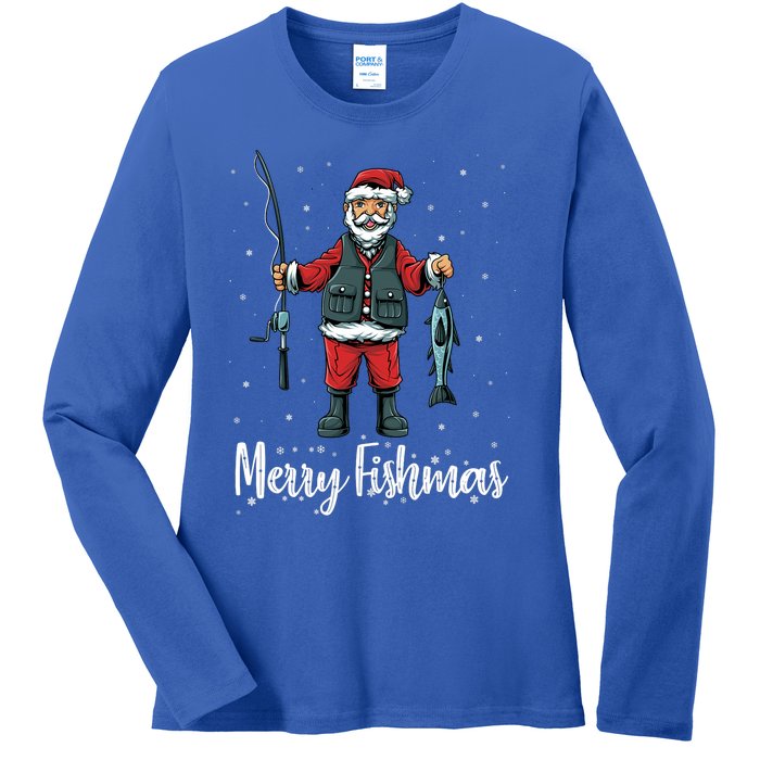 Merry Fishmas Santa Christmas Fisherman Ladies Long Sleeve Shirt