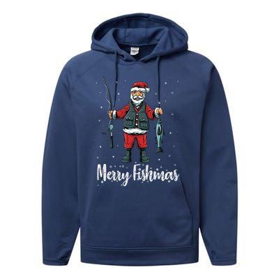 Merry Fishmas Santa Christmas Fisherman Performance Fleece Hoodie