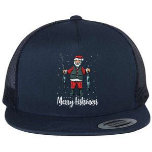 Merry Fishmas Santa Christmas Fisherman Flat Bill Trucker Hat