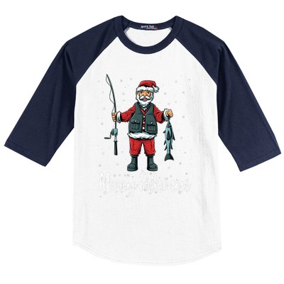 Merry Fishmas Santa Christmas Fisherman Baseball Sleeve Shirt