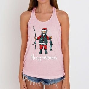 Merry Fishmas Santa Christmas Fisherman Women's Knotted Racerback Tank