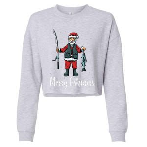 Merry Fishmas Santa Christmas Fisherman Cropped Pullover Crew