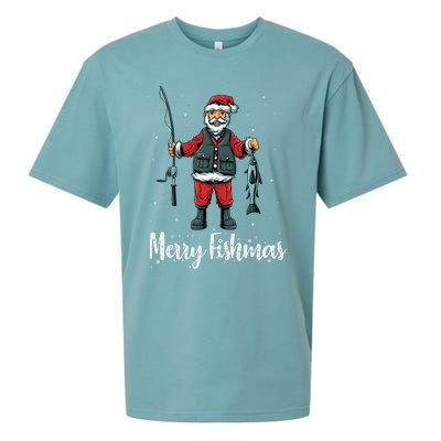 Merry Fishmas Santa Christmas Fisherman Sueded Cloud Jersey T-Shirt