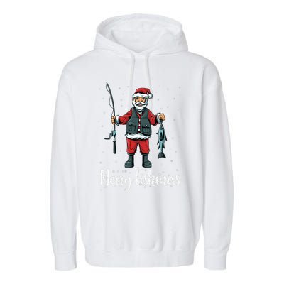 Merry Fishmas Santa Christmas Fisherman Garment-Dyed Fleece Hoodie