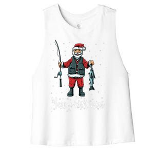 Merry Fishmas Santa Christmas Fisherman Women's Racerback Cropped Tank