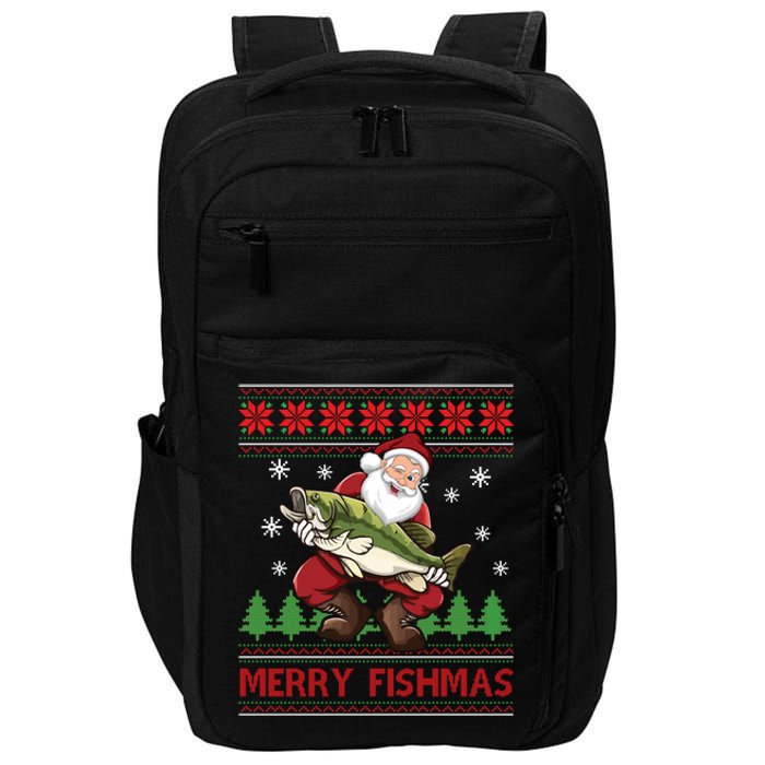 Merry Fishmas Santa Fishing Ugly Christmas Sweater Style Long Sleeve Impact Tech Backpack