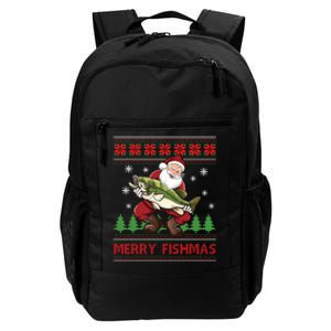 Merry Fishmas Santa Fishing Ugly Christmas Sweater Style Long Sleeve Daily Commute Backpack