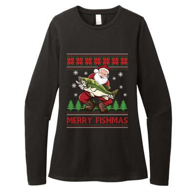 Merry Fishmas Santa Fishing Ugly Christmas Sweater Style Long Sleeve Womens CVC Long Sleeve Shirt