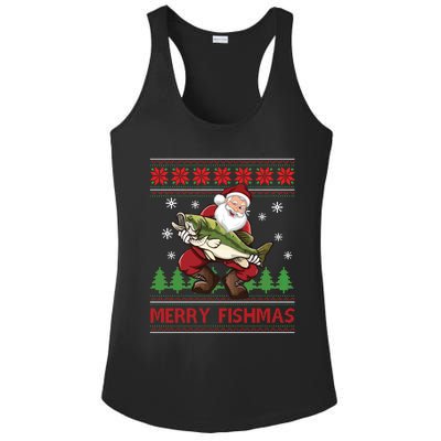 Merry Fishmas Santa Fishing Ugly Christmas Sweater Style Long Sleeve Ladies PosiCharge Competitor Racerback Tank