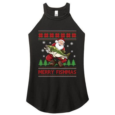 Merry Fishmas Santa Fishing Ugly Christmas Sweater Style Long Sleeve Women’s Perfect Tri Rocker Tank