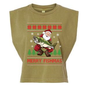 Merry Fishmas Santa Fishing Ugly Christmas Sweater Style Long Sleeve Garment-Dyed Women's Muscle Tee