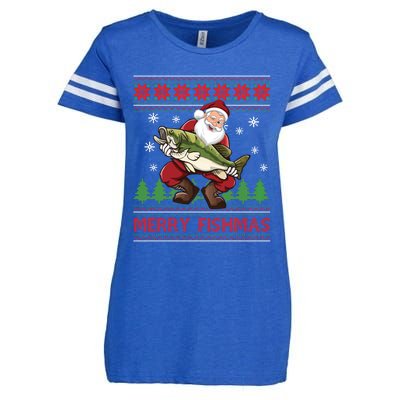 Merry Fishmas Santa Fishing Ugly Christmas Sweater Style Long Sleeve Enza Ladies Jersey Football T-Shirt