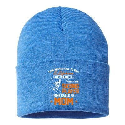 My Favorite Skiing Player Calls Me Mom Gift For Mother Mama Gift Sustainable Knit Beanie