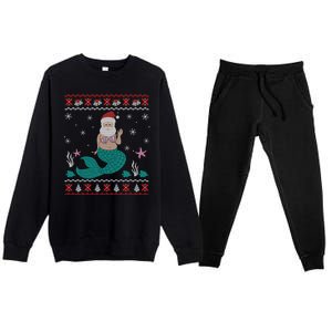 Mermaid Funny Santa Gifts For Christmas Premium Crewneck Sweatsuit Set