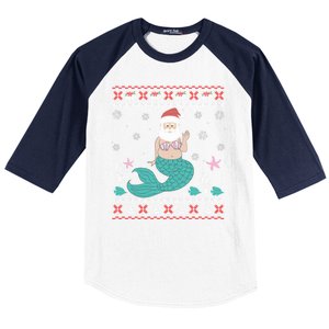 Mermaid Funny Santa Gifts For Christmas Baseball Sleeve Shirt