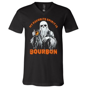 My Favorite Spirit Is Bourbon Halloween Ghost Costume V-Neck T-Shirt