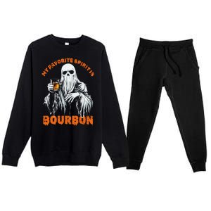 My Favorite Spirit Is Bourbon Halloween Ghost Costume Premium Crewneck Sweatsuit Set