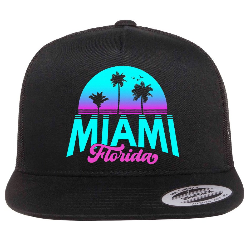 Miami Florida Sunset Flat Bill Trucker Hat