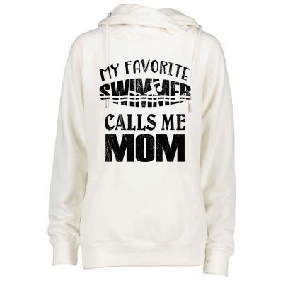 My Favorite Swimmer Calls Me Mom Gift Vintage Swim Pool Cool Gift Womens Funnel Neck Pullover Hood