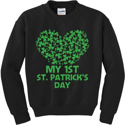 My First St Patricks Day Heart Shamrock Funny Gift Kids Sweatshirt