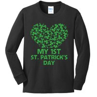 My First St Patricks Day Heart Shamrock Funny Gift Kids Long Sleeve Shirt