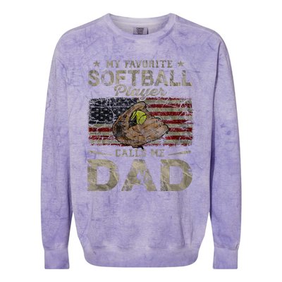 My Favorite Softball Player Calls Me Dad FatherS Day Daddy Colorblast Crewneck Sweatshirt