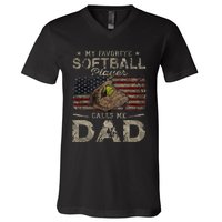 My Favorite Softball Player Calls Me Dad FatherS Day Daddy V-Neck T-Shirt