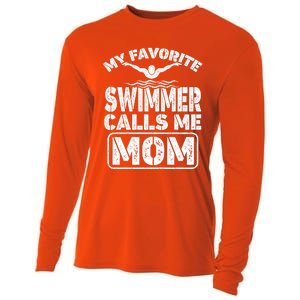 My Favorite Swimmer Calls Me Mom Funny Swimming Mom Gift Cooling Performance Long Sleeve Crew