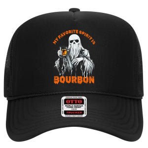 My Favorite Spirit Is Bourbon Halloween Ghost Costume High Crown Mesh Back Trucker Hat