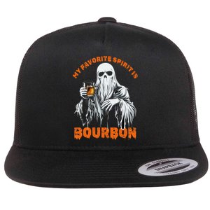 My Favorite Spirit Is Bourbon Halloween Ghost Costume Flat Bill Trucker Hat