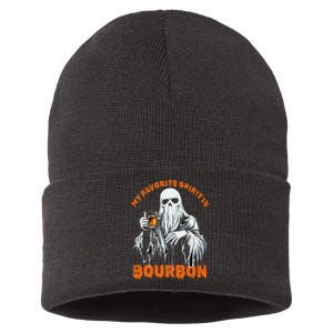 My Favorite Spirit Is Bourbon Halloween Ghost Costume Sustainable Knit Beanie