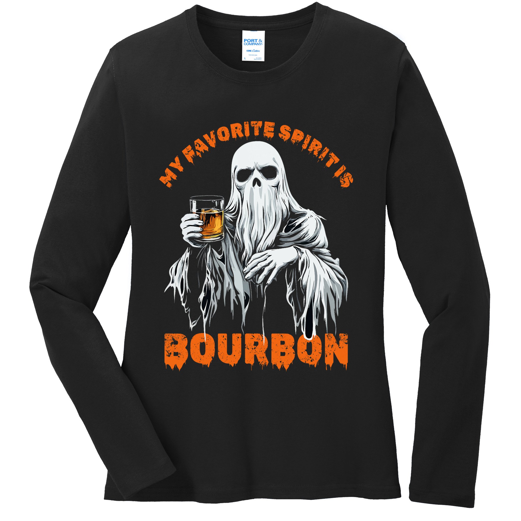 My Favorite Spirit Is Bourbon Halloween Ghost Costume Ladies Long Sleeve Shirt
