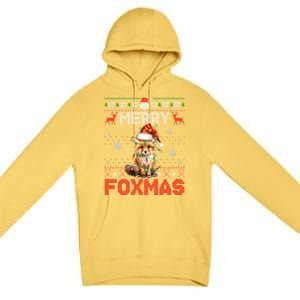 Merry Foxmas Santa Fox Lights Fox Lovers Ugly Xmas Premium Pullover Hoodie