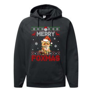 Merry Foxmas Santa Fox Lights Fox Lovers Ugly Xmas Performance Fleece Hoodie