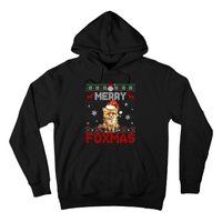 Merry Foxmas Santa Fox Lights Fox Lovers Ugly Xmas Hoodie