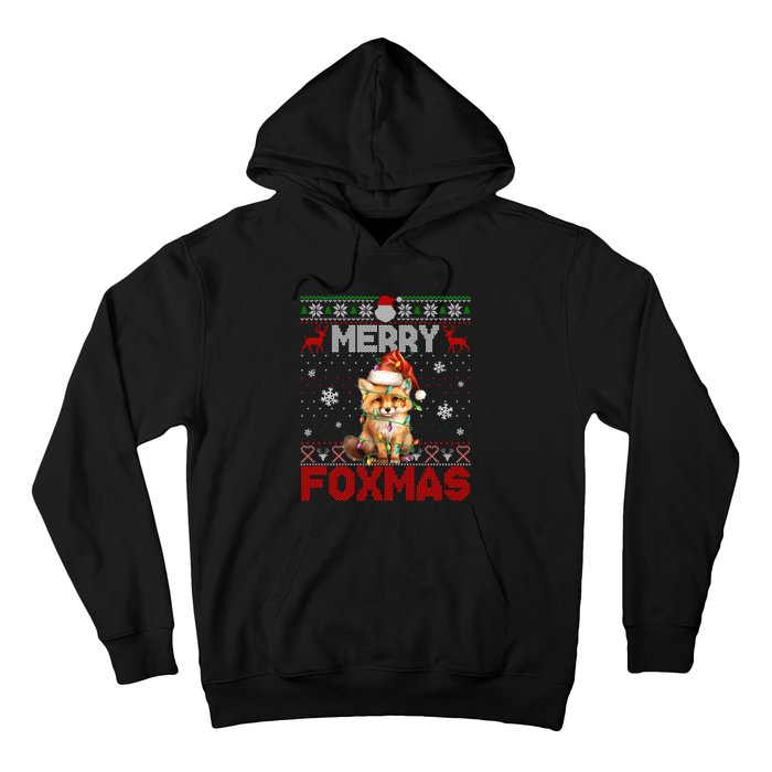 Merry Foxmas Santa Fox Lights Fox Lovers Ugly Xmas Hoodie