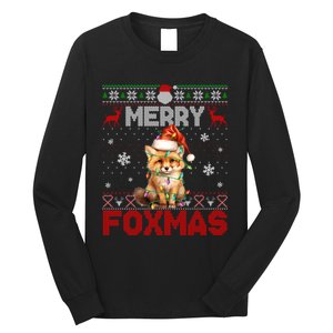 Merry Foxmas Santa Fox Lights Fox Lovers Ugly Xmas Long Sleeve Shirt