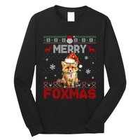 Merry Foxmas Santa Fox Lights Fox Lovers Ugly Xmas Long Sleeve Shirt