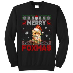 Merry Foxmas Santa Fox Lights Fox Lovers Ugly Xmas Sweatshirt