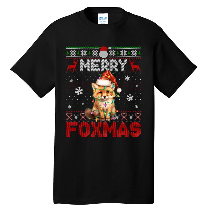 Merry Foxmas Santa Fox Lights Fox Lovers Ugly Xmas Tall T-Shirt