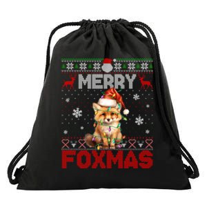 Merry Foxmas Santa Fox Lights Fox Lovers Ugly Xmas Drawstring Bag