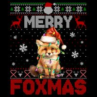Merry Foxmas Santa Fox Lights Fox Lovers Ugly Xmas Drawstring Bag