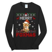 Merry Foxmas Santa Fox Lights Fox Lovers Ugly Xmas Tall Long Sleeve T-Shirt