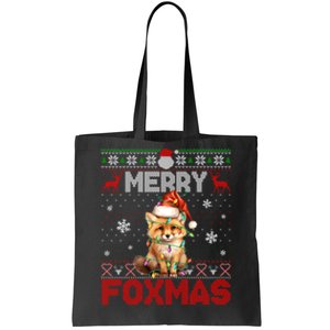 Merry Foxmas Santa Fox Lights Fox Lovers Ugly Xmas Tote Bag