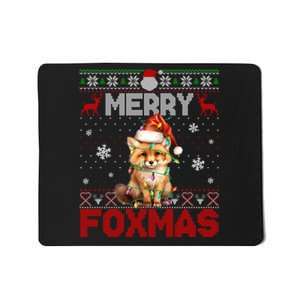 Merry Foxmas Santa Fox Lights Fox Lovers Ugly Xmas Mousepad