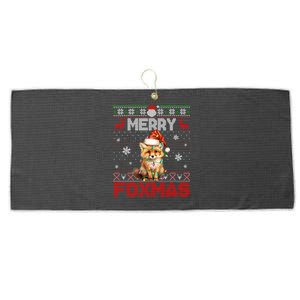 Merry Foxmas Santa Fox Lights Fox Lovers Ugly Xmas Large Microfiber Waffle Golf Towel