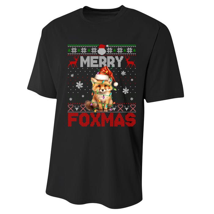 Merry Foxmas Santa Fox Lights Fox Lovers Ugly Xmas Performance Sprint T-Shirt