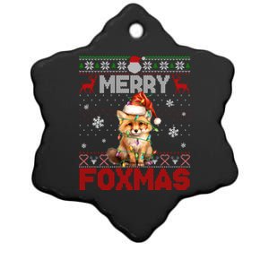 Merry Foxmas Santa Fox Lights Fox Lovers Ugly Xmas Ceramic Star Ornament