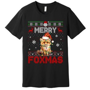 Merry Foxmas Santa Fox Lights Fox Lovers Ugly Xmas Premium T-Shirt