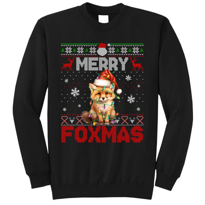 Merry Foxmas Santa Fox Lights Fox Lovers Ugly Xmas Tall Sweatshirt